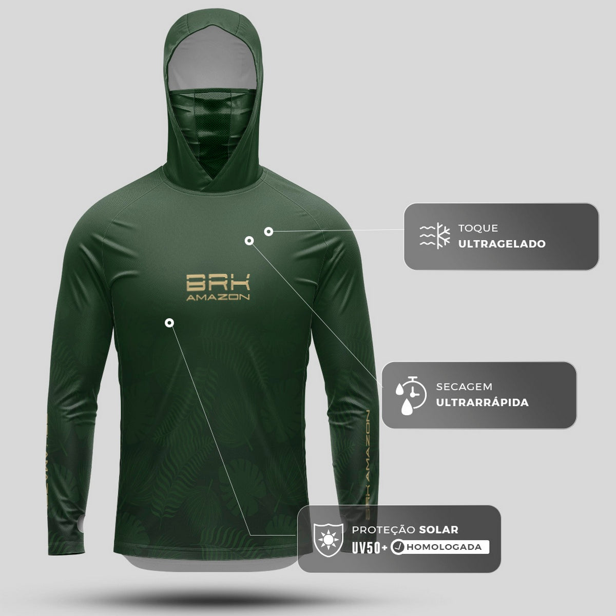 Camisa FusionX Brk Folhas com Capuz e Proteção UV50+ - Brk Fishing