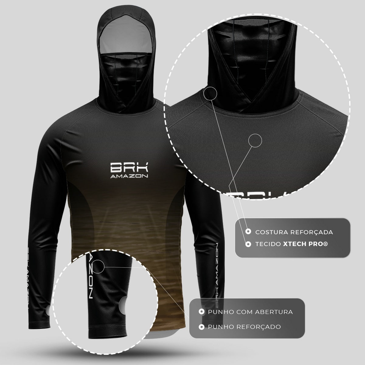 Camisa FusionX Brk Agua Rio Amazonas com Capuz e Proteção UV50+ - Brk Fishing