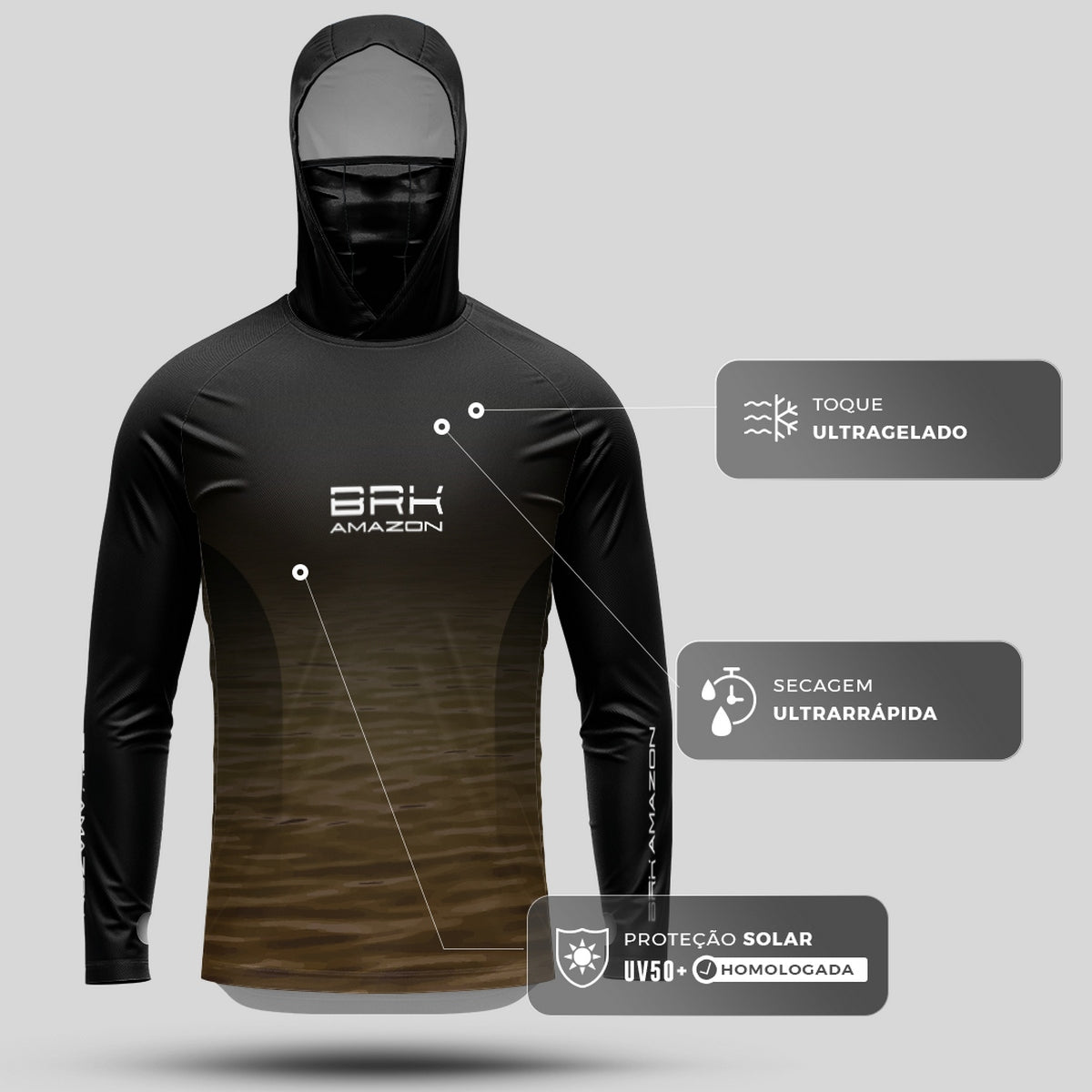 Camisa FusionX Brk Agua Rio Amazonas com Capuz e Proteção UV50+ - Brk Fishing