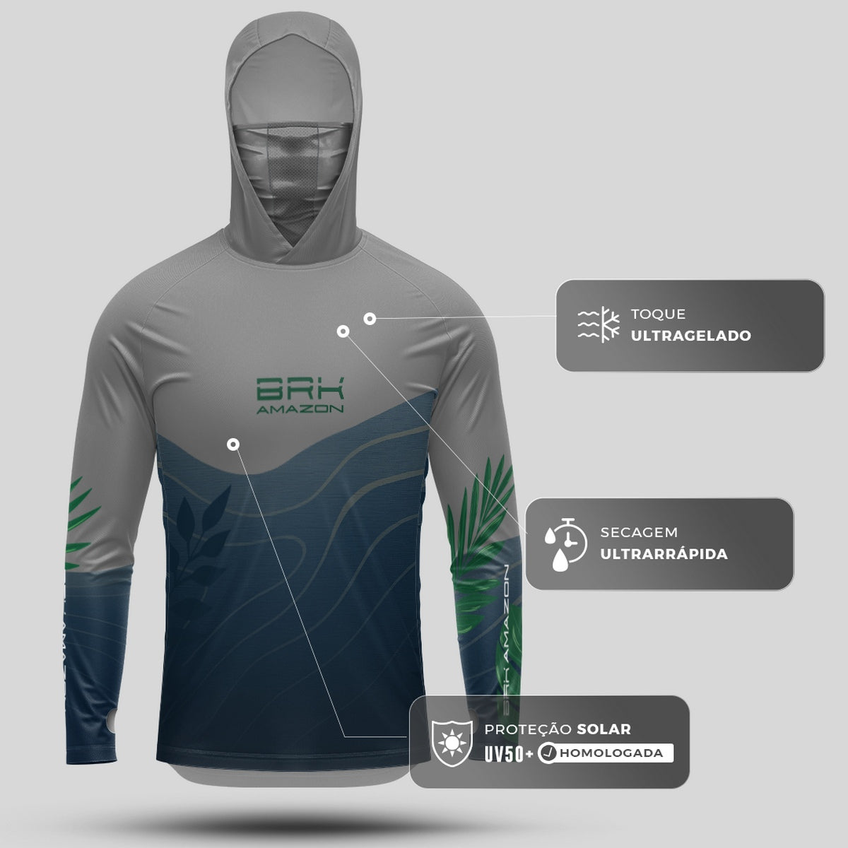 Camisa FusionX Brk Água Orgânica com Capuz e Proteção UV50+ - Brk Fishing