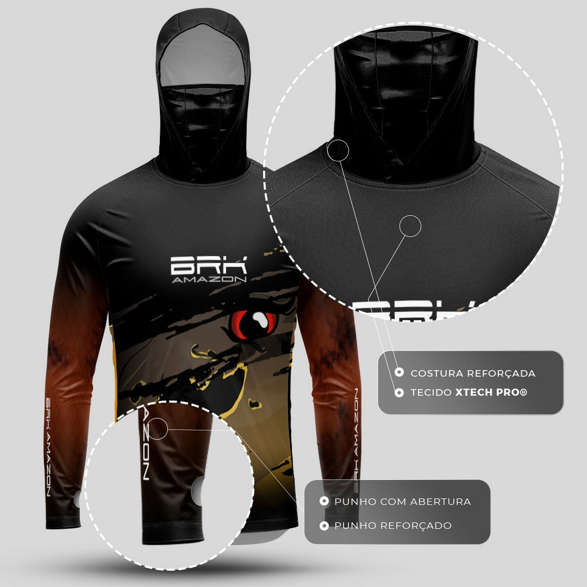 Camisa FusionX Brk Mancha Tucunaré Açu com Capuz e Proteção UV50+ - Brk Fishing