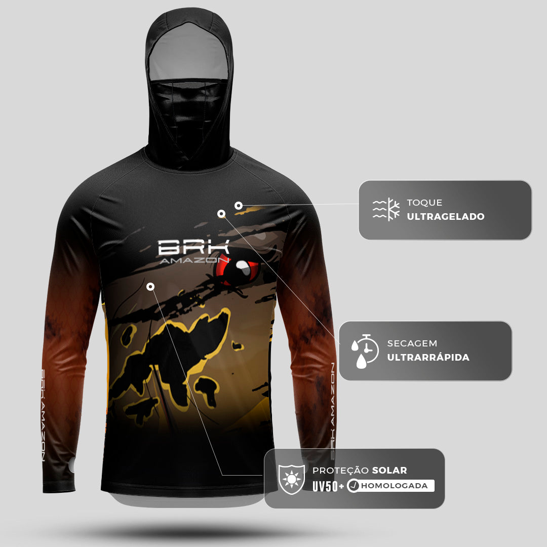 Camisa FusionX Brk Mancha Tucunaré Açu com Capuz e Proteção UV50+ - Brk Fishing