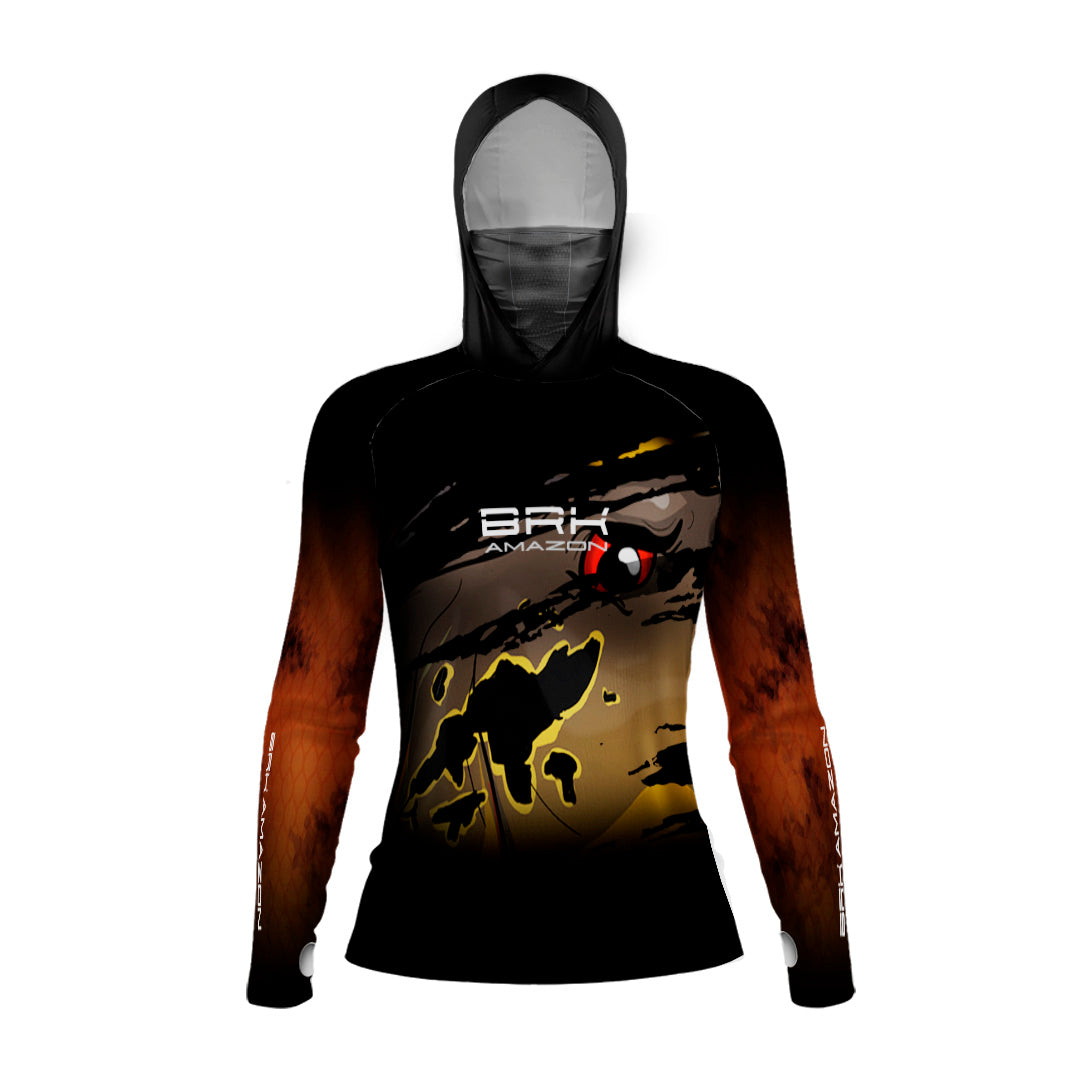 Camisa FusionX Brk Feminina Mancha Tucunaré Açu com Capuz e Proteção UV50+ - Brk Fishing