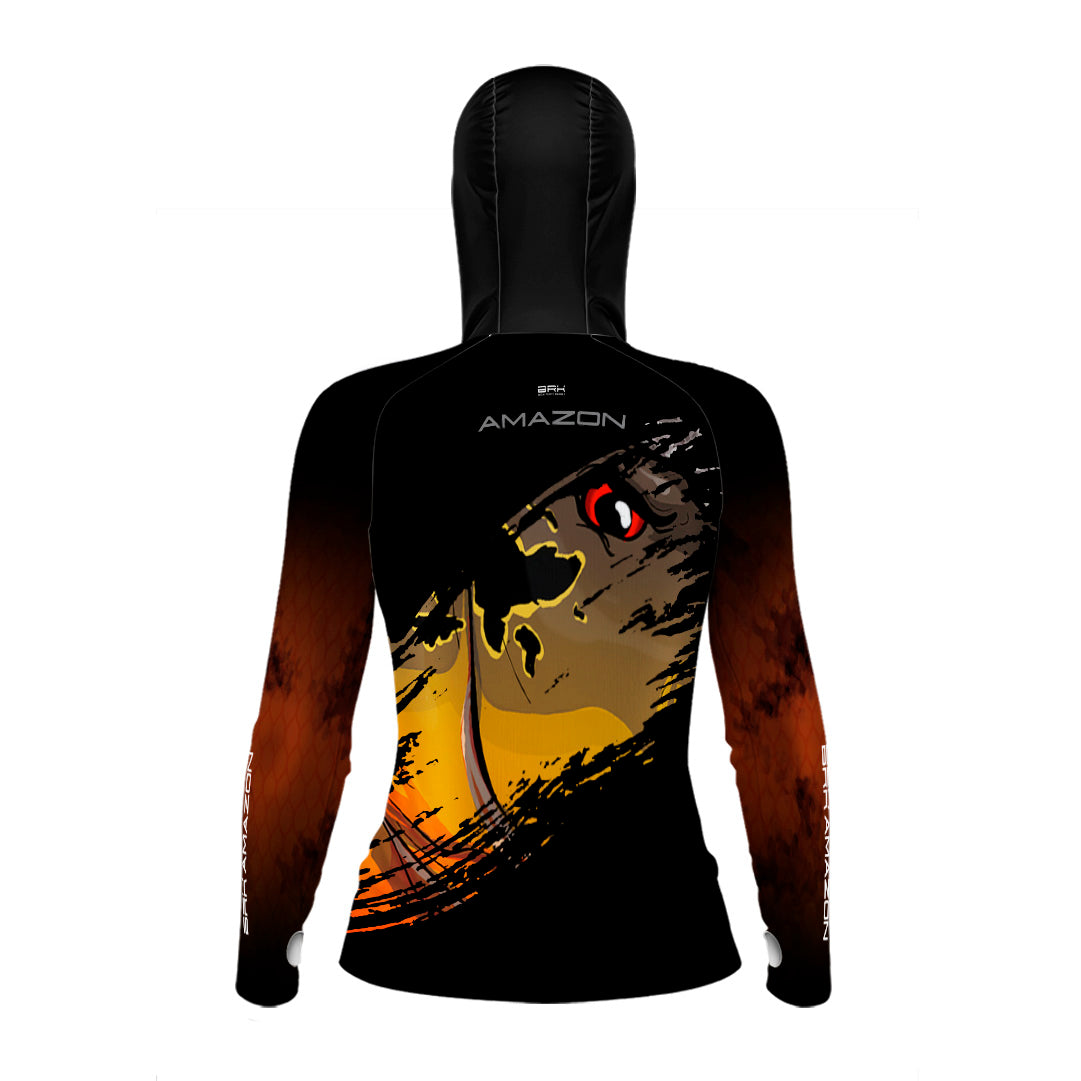 Camisa FusionX Brk Feminina Mancha Tucunaré Açu com Capuz e Proteção UV50+ - Brk Fishing
