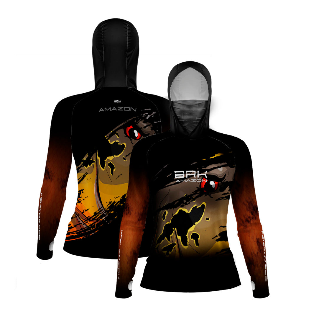 Camisa FusionX Brk Feminina Mancha Tucunaré Açu com Capuz e Proteção UV50+ - Brk Fishing