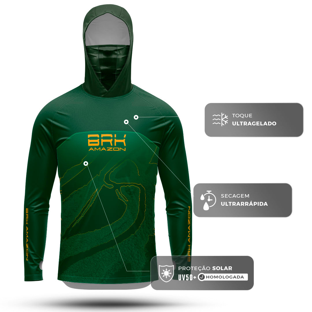Camisa FusionX Brk Silhueta Rio Amazonas com Capuz e Proteção UV50+ - Brk Fishing