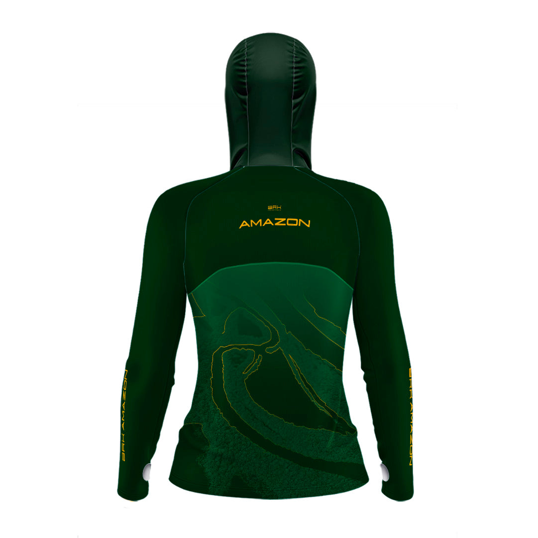Camisa FusionX Brk Feminina Silhueta Rio Amazonas com Capuz e Proteção UV50+ - Brk Fishing