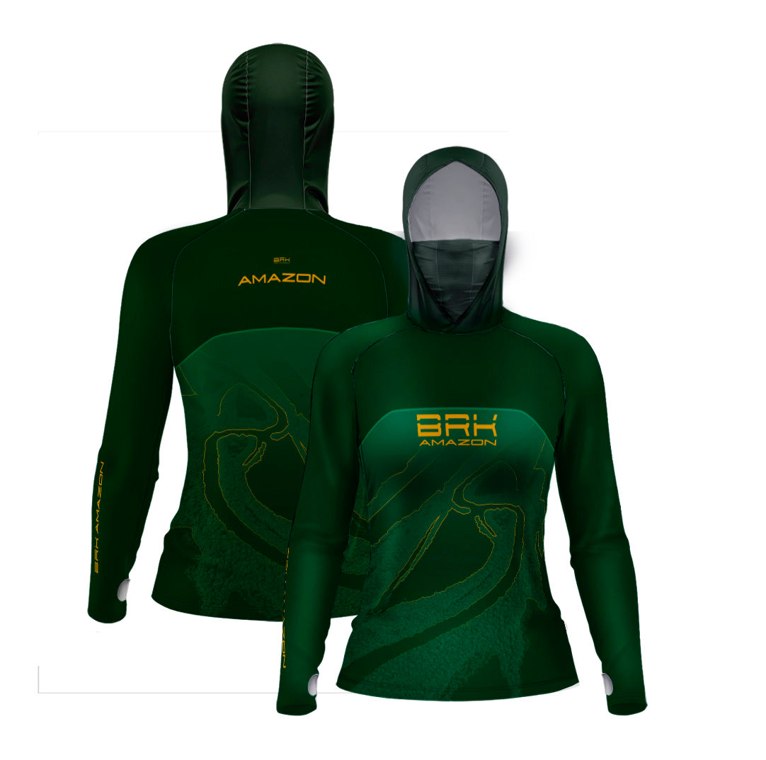 Camisa FusionX Brk Feminina Silhueta Rio Amazonas com Capuz e Proteção UV50+ - Brk Fishing