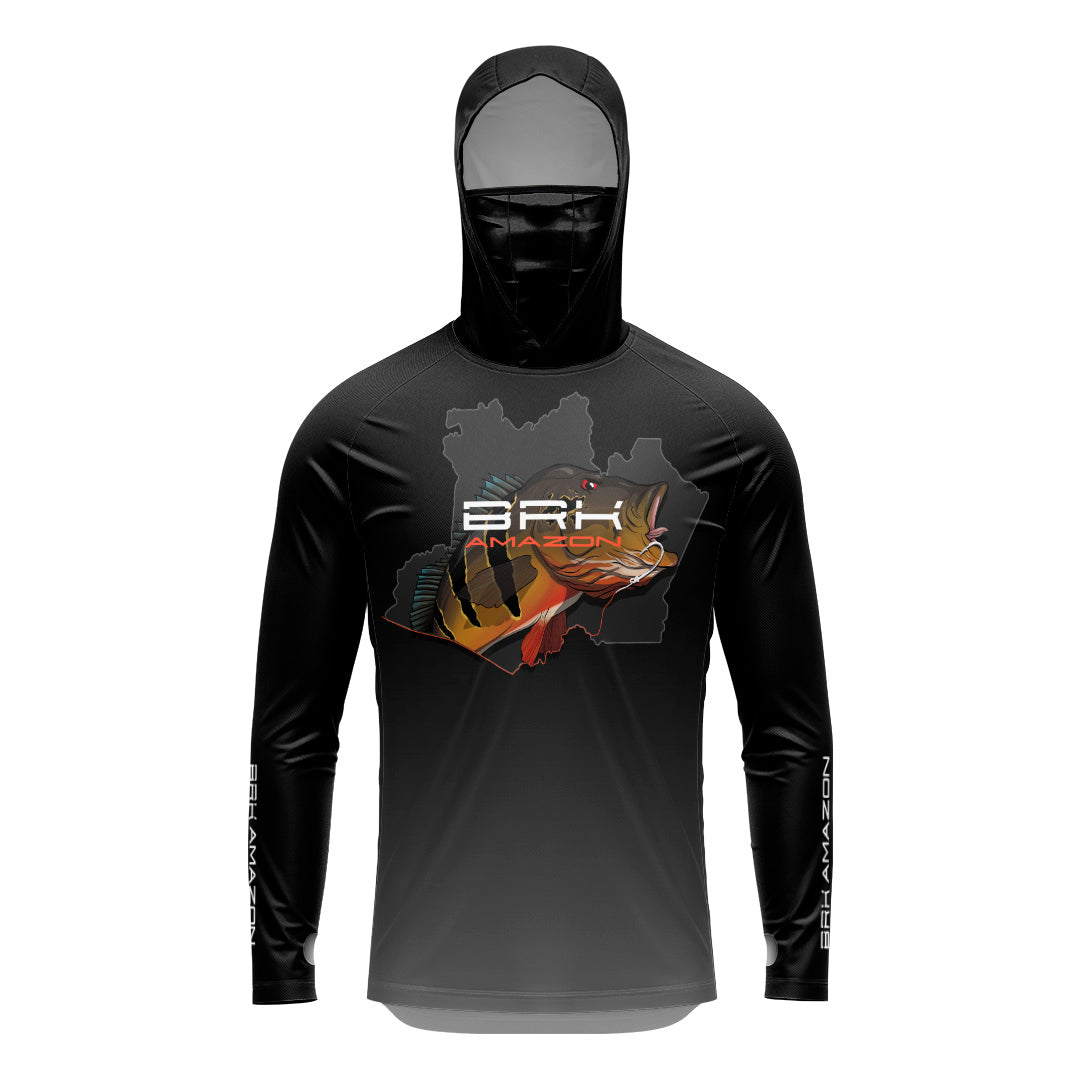 Camisa FusionX Brk Tucunaré de Olho Vermelho com Capuz e Proteção UV50+ - Brk Fishing