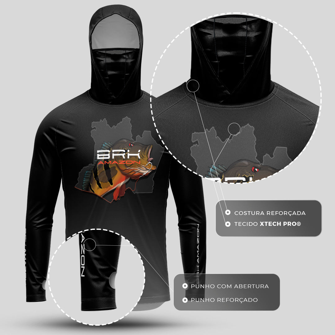 Camisa FusionX Brk Tucunaré de Olho Vermelho com Capuz e Proteção UV50+ - Brk Fishing