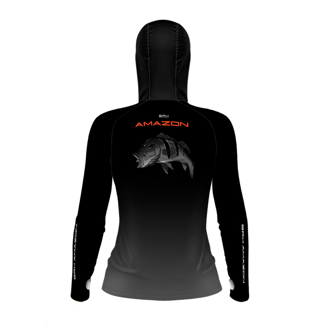 Camisa FusionX Brk Feminina Tucunaré de Olho Vermelho com Capuz e Proteção UV50+ - Brk Fishing