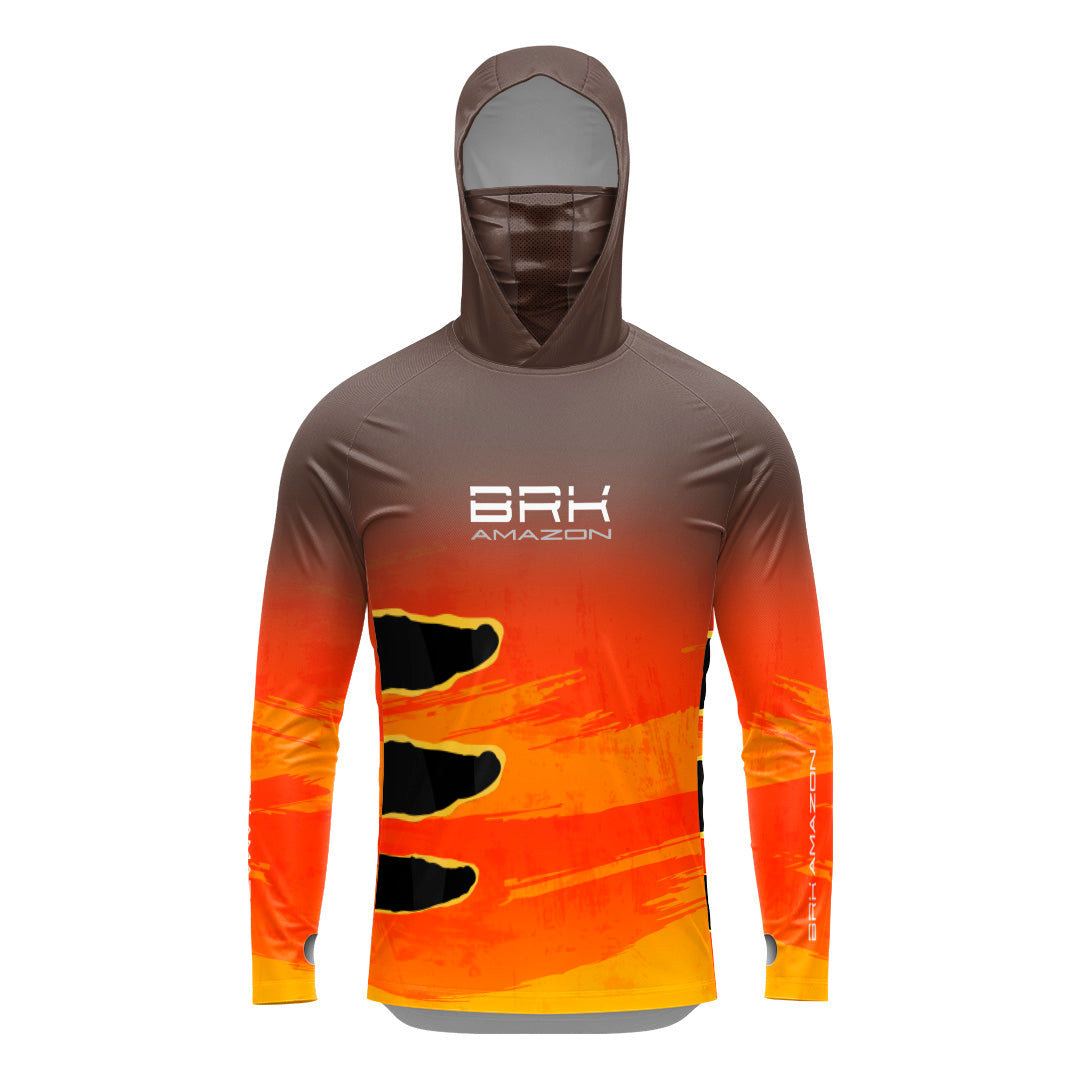 Camisa FusionX Brk Tucunaré Açu Laranja com Capuz e Proteção UV50+ - Brk Fishing