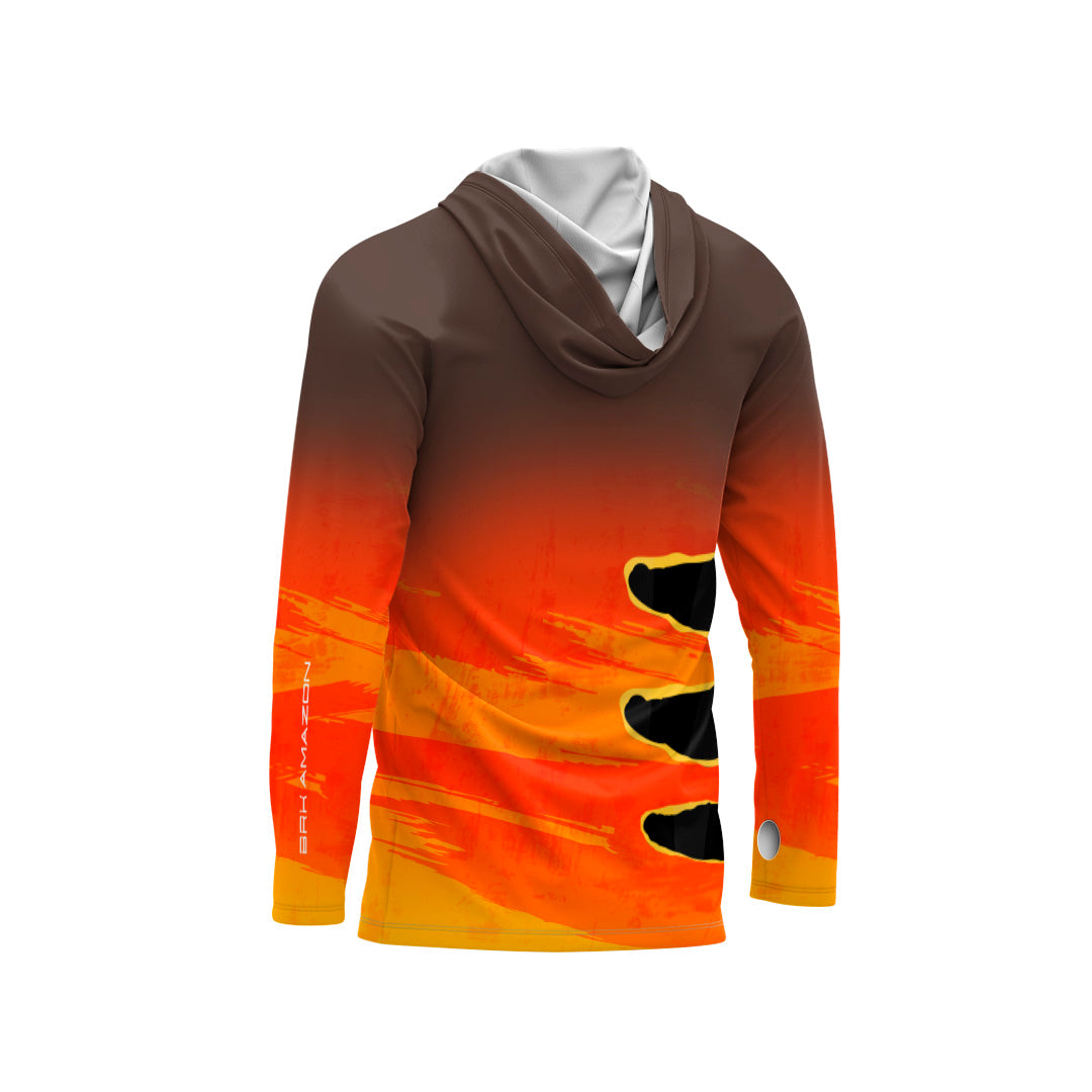 Camisa FusionX Brk Tucunaré Açu Laranja com Capuz e Proteção UV50+ - Brk Fishing