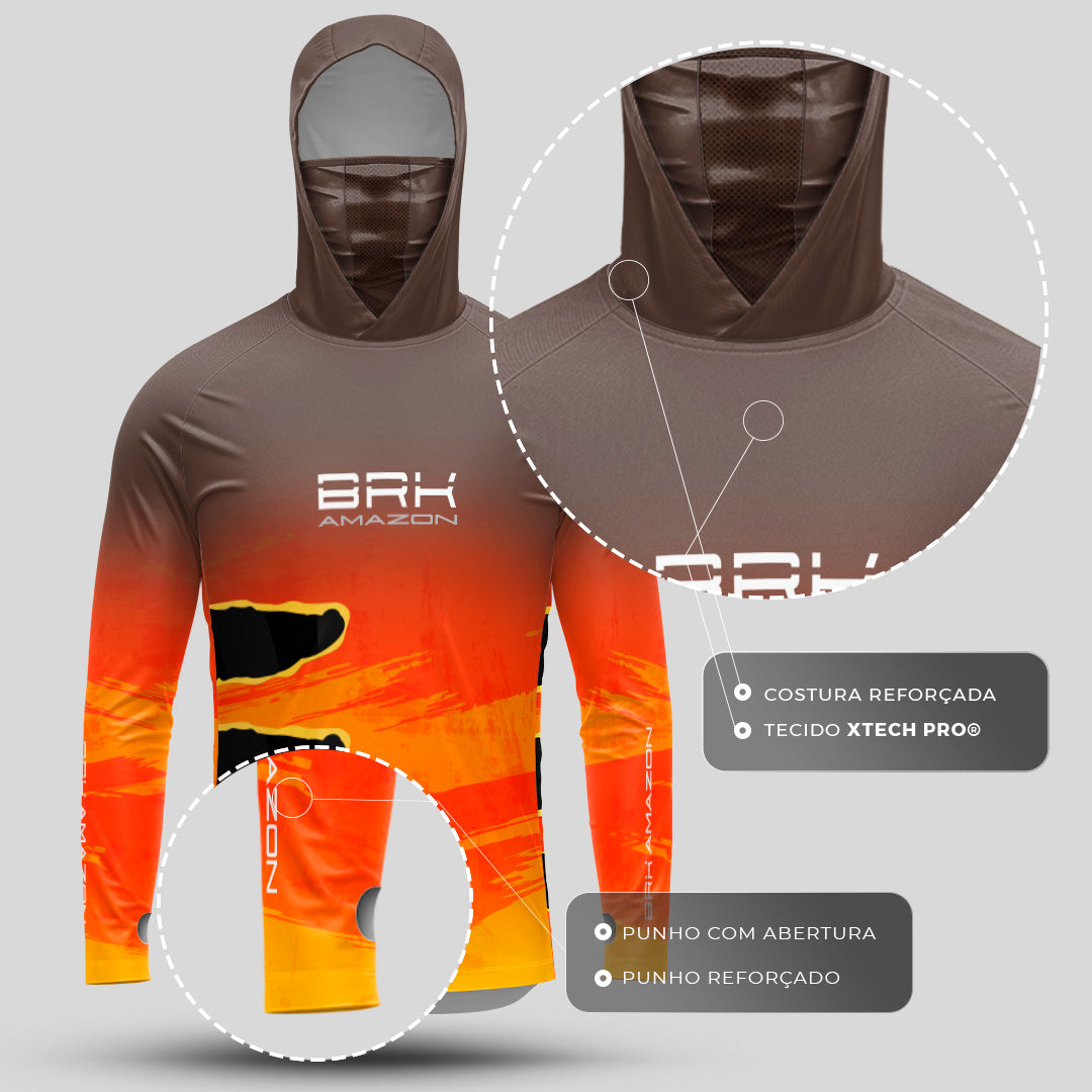 Camisa FusionX Brk Tucunaré Açu Laranja com Capuz e Proteção UV50+ - Brk Fishing
