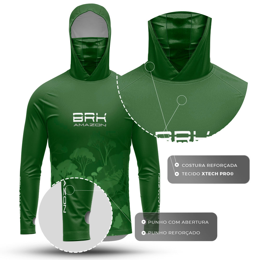 Camisa FusionX Brk Amazon Florest Verde com Capuz e Proteção UV50+ - Brk Fishing