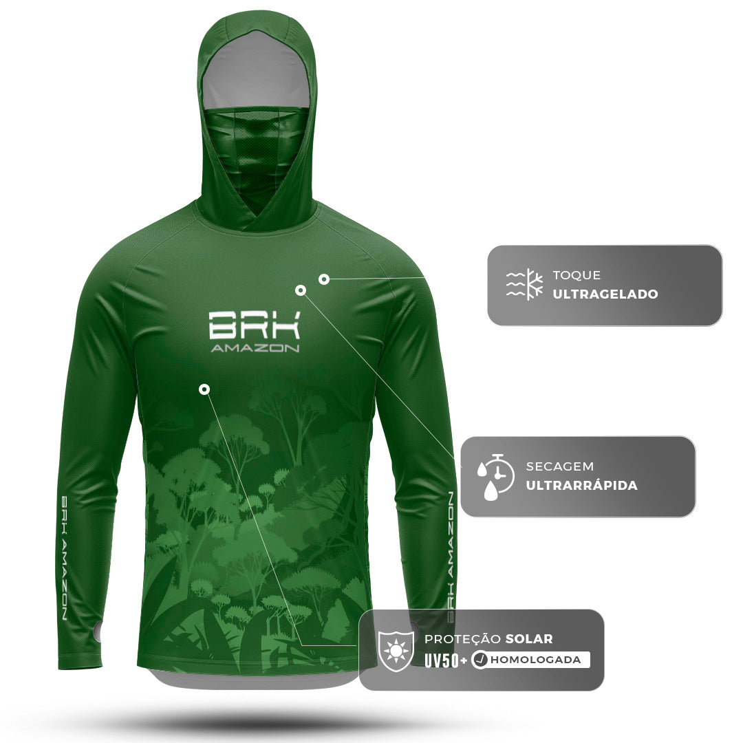Camisa FusionX Brk Amazon Florest Verde com Capuz e Proteção UV50+ - Brk Fishing