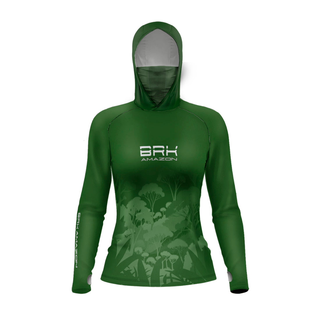 Camisa FusionX Brk Feminina Amazon Florest Verde com Capuz e Proteção UV50+ - Brk Fishing