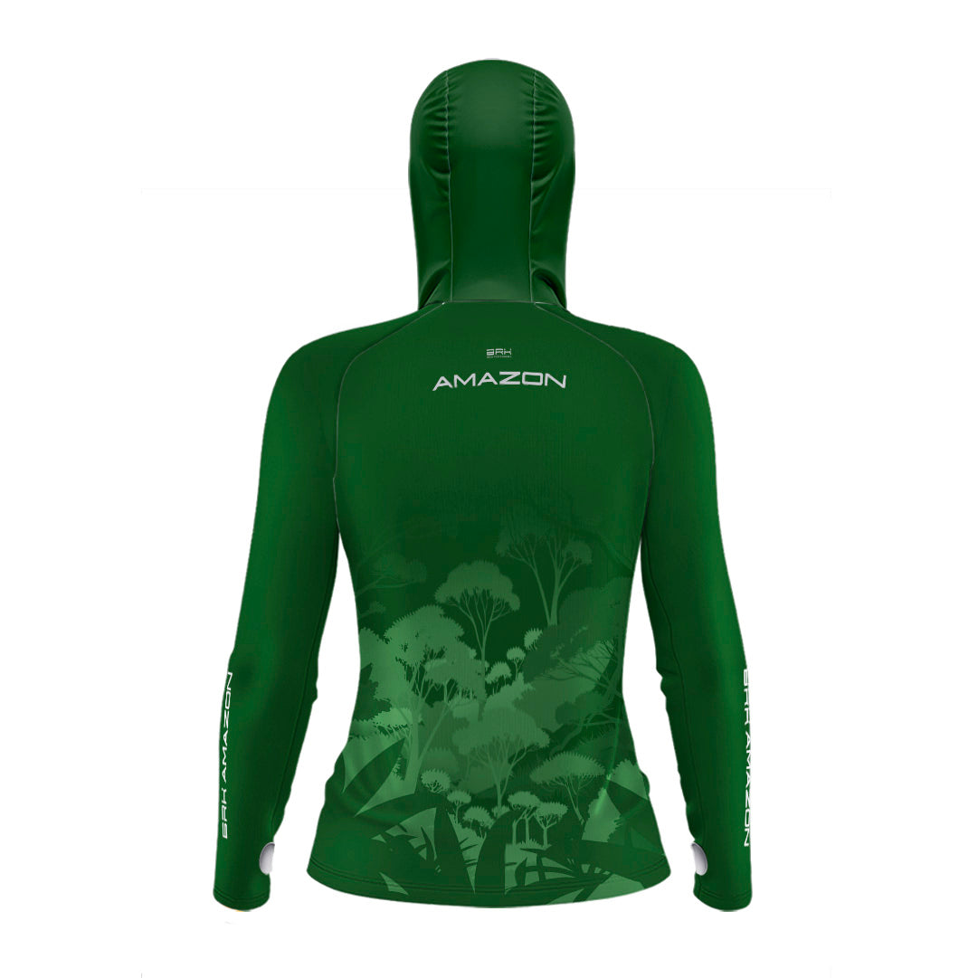 Camisa FusionX Brk Feminina Amazon Florest Verde com Capuz e Proteção UV50+ - Brk Fishing