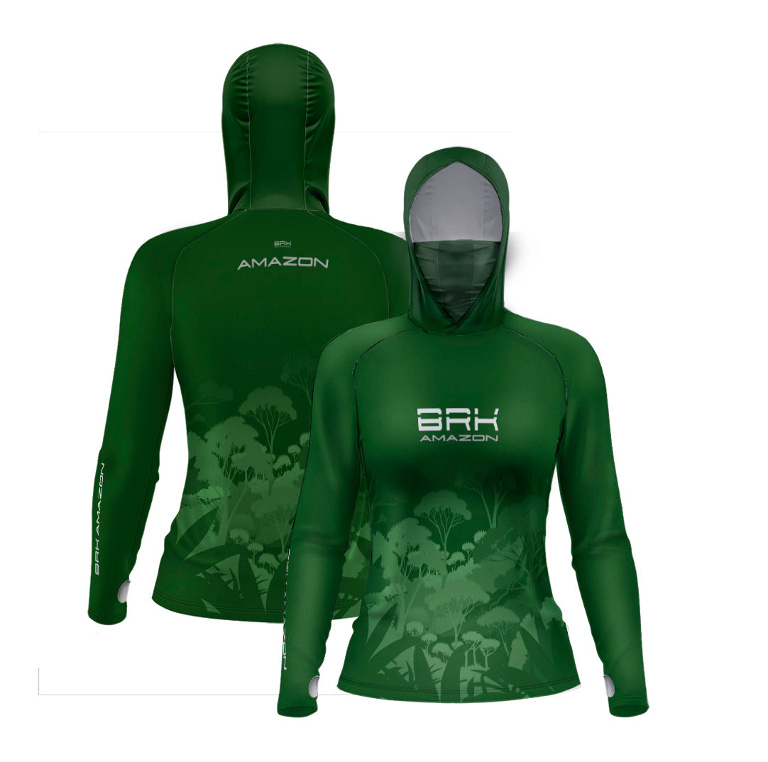 Camisa FusionX Brk Feminina Amazon Florest Verde com Capuz e Proteção UV50+ - Brk Fishing