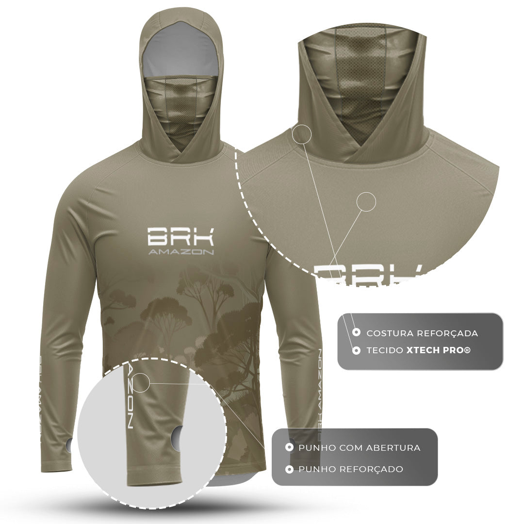 Camisa FusionX Brk Amazon Florest Marrom com Capuz e Proteção UV50+ - Brk Fishing
