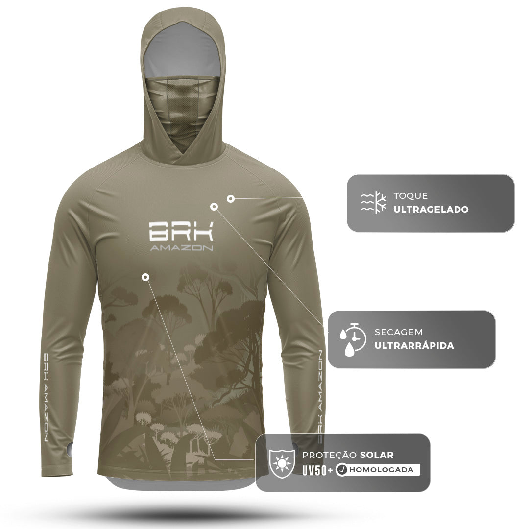Camisa FusionX Brk Amazon Florest Marrom com Capuz e Proteção UV50+ - Brk Fishing