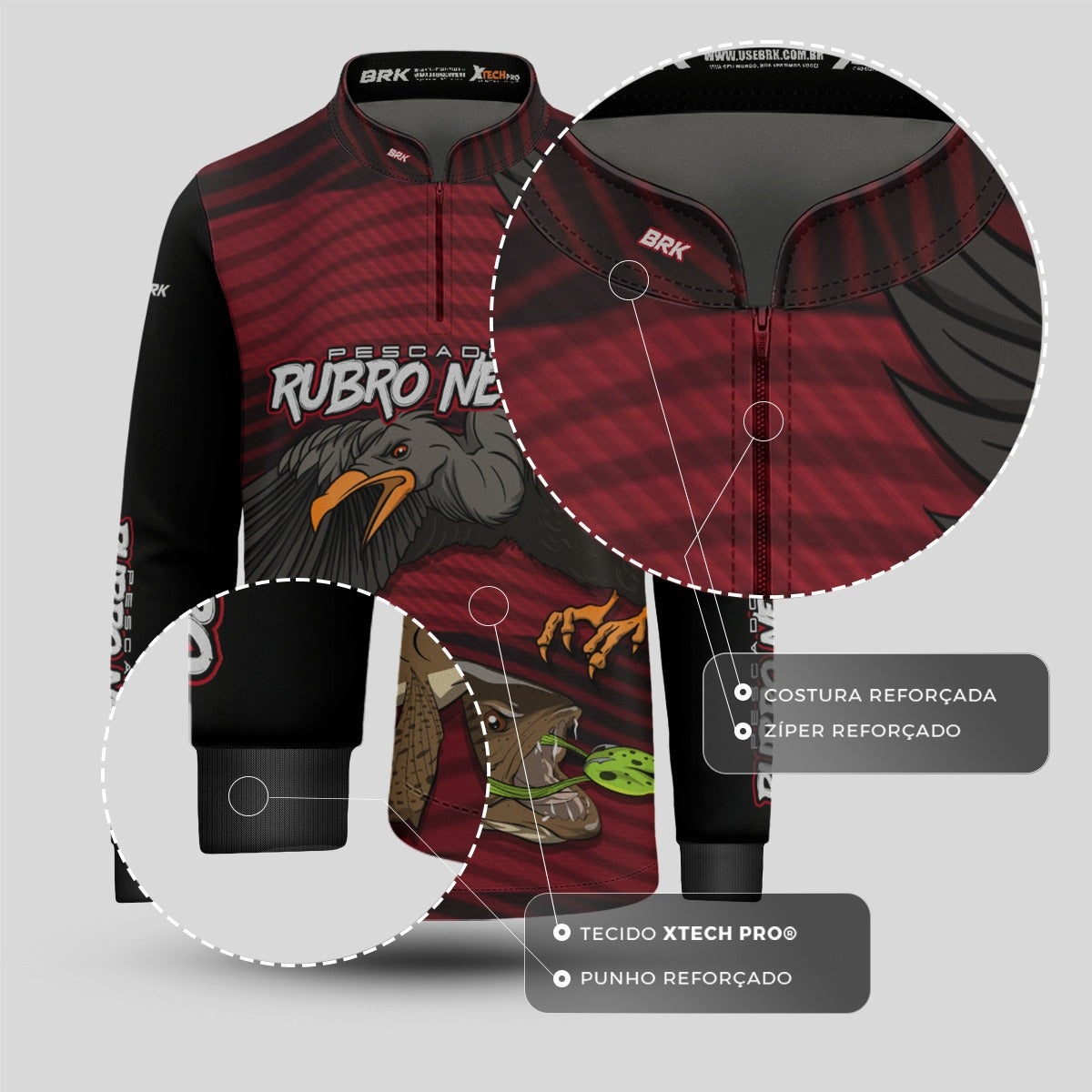 Camisa de Pesca Infantil Brk Pescador Rubro Negro Traíra com UV50+ - Brk Fishing