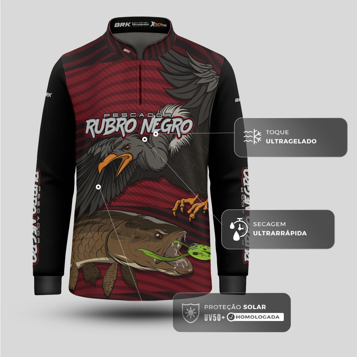 Camisa de Pesca Infantil Brk Pescador Rubro Negro Traíra com UV50+ - Brk Fishing