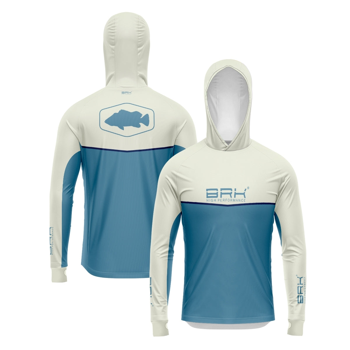 Camisa de Pesca Brk com Capuz Hybrid Bege com Azul com Proteção Solar UV50+ - Brk Fishing