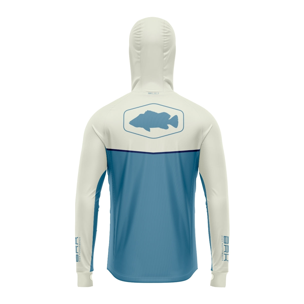 Camisa de Pesca Brk com Capuz Hybrid Bege com Azul com Proteção Solar UV50+ - Brk Fishing