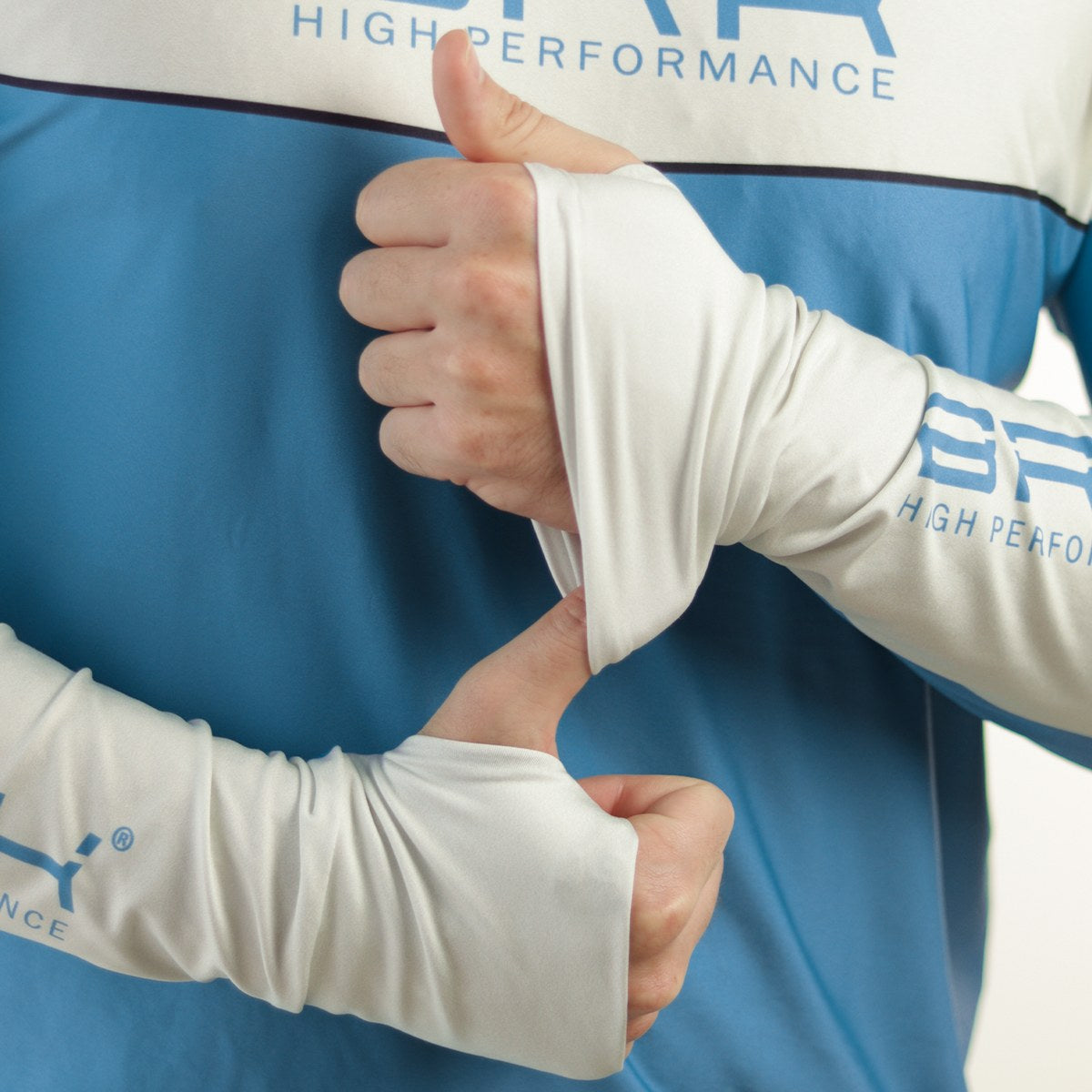 Camisa de Pesca Brk com Capuz Hybrid Bege com Azul com Proteção Solar UV50+ - Brk Fishing