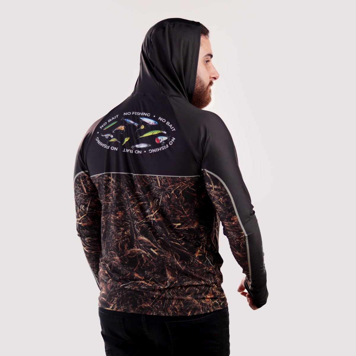 Camisa de Pesca Brk com Capuz Hybrid Black Real Tree com Proteção Solar UV50+ - Brk Fishing