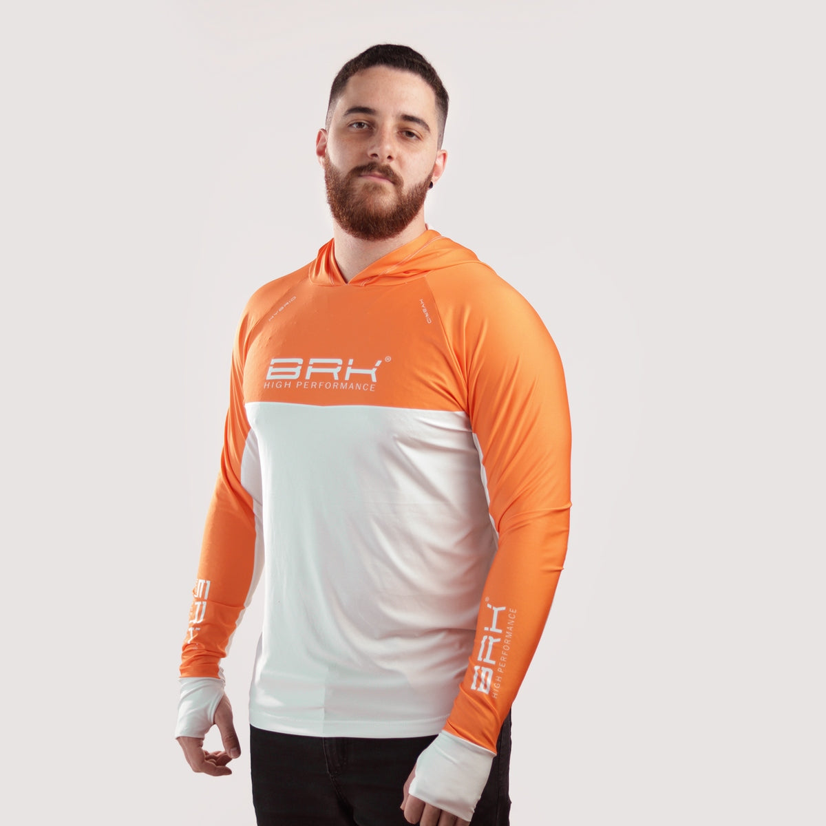 Camisa de Pesca Brk com Capuz Hybrid Laranja com Proteção Solar UV50+ - Brk Fishing