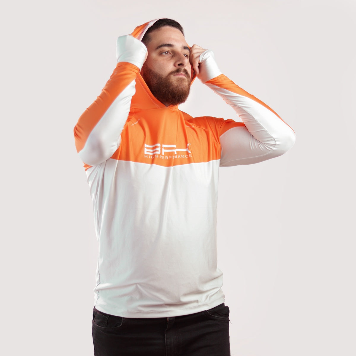 Camisa de Pesca Brk com Capuz Hybrid Laranja com Proteção Solar UV50+ - Brk Fishing