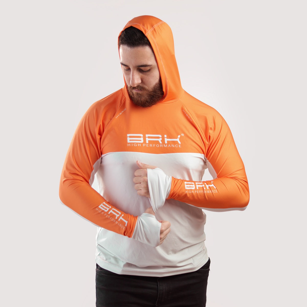 Camisa de Pesca Brk com Capuz Hybrid Laranja com Proteção Solar UV50+ - Brk Fishing