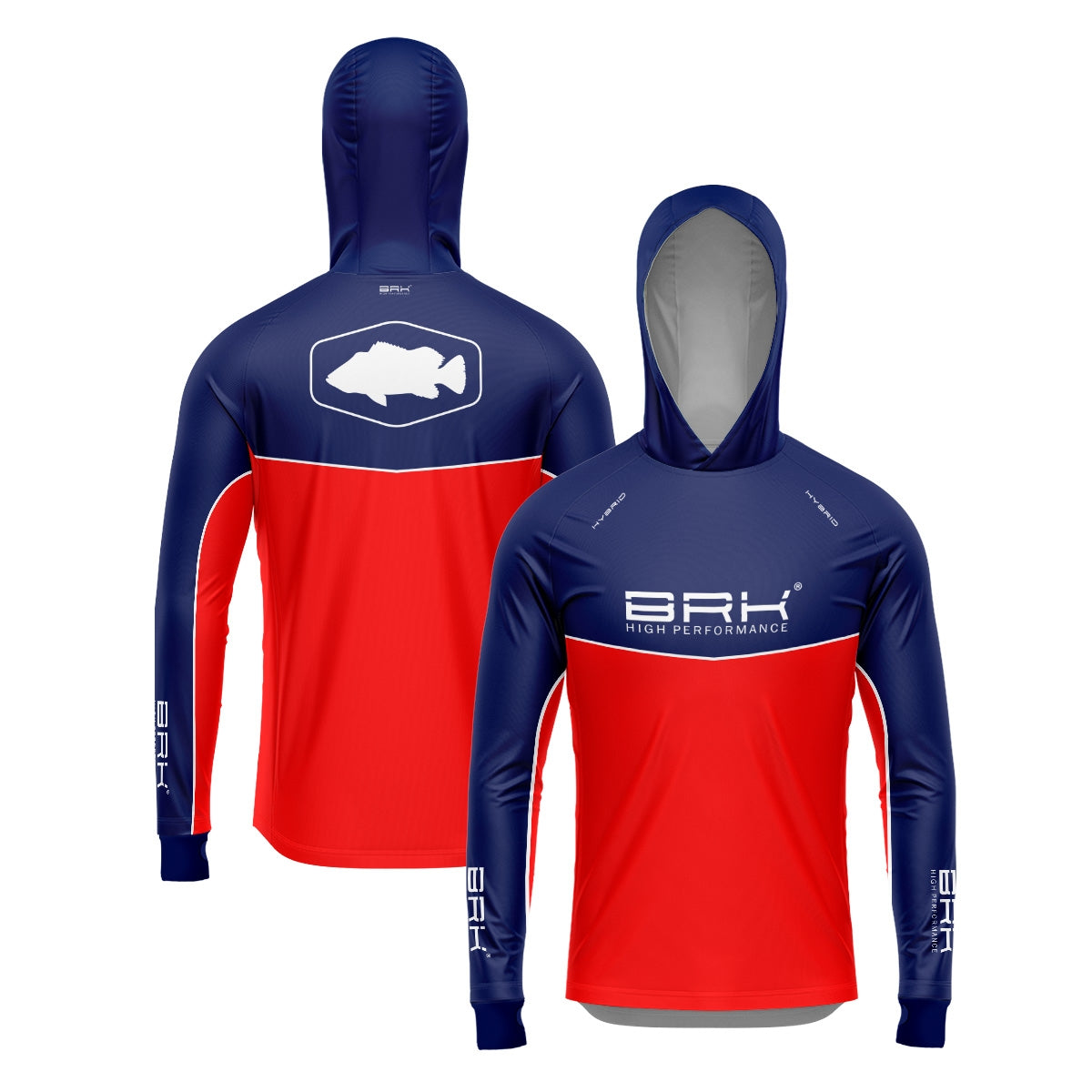 Camisa de Pesca Brk com Capuz Hybrid Red Blue Fishin com Proteção Solar UV50+ Brk Fishing