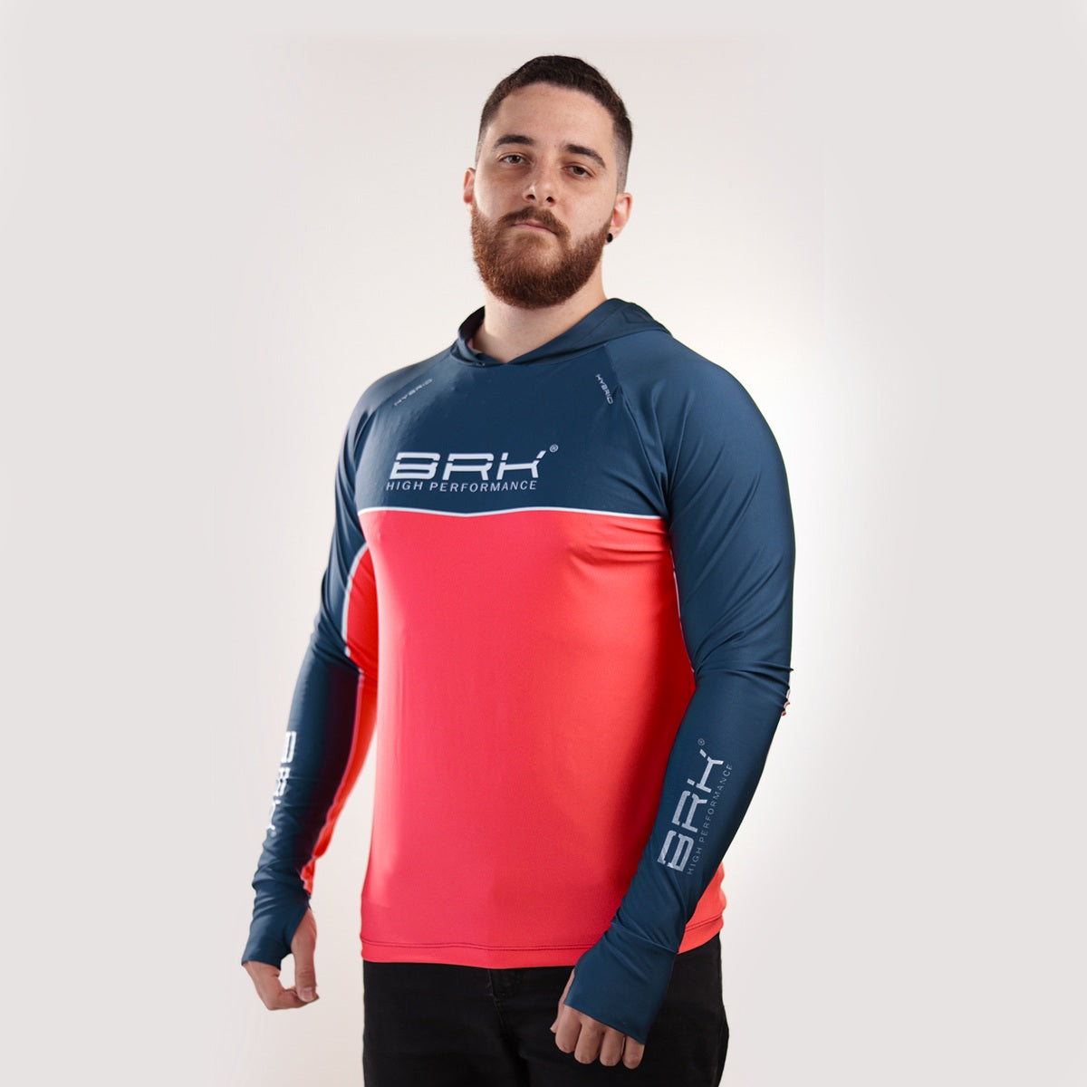 Camisa de Pesca Brk com Capuz Hybrid Red Blue Fishin com Proteção Solar UV50+ - Brk Fishing