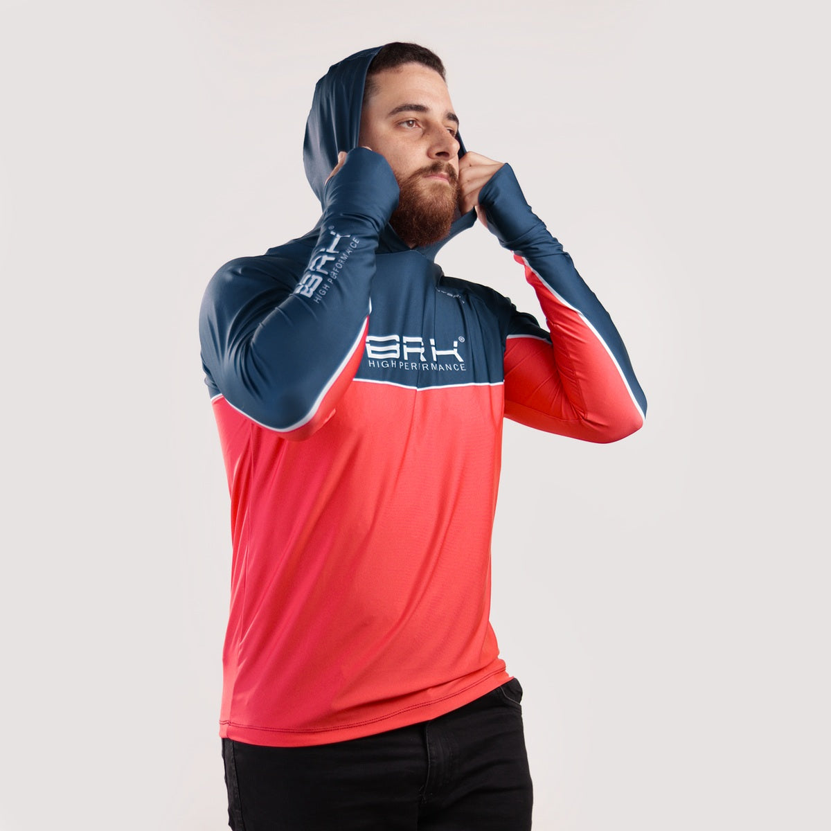 Camisa de Pesca Brk com Capuz Hybrid Red Blue Fishin com Proteção Solar UV50+ - Brk Fishing