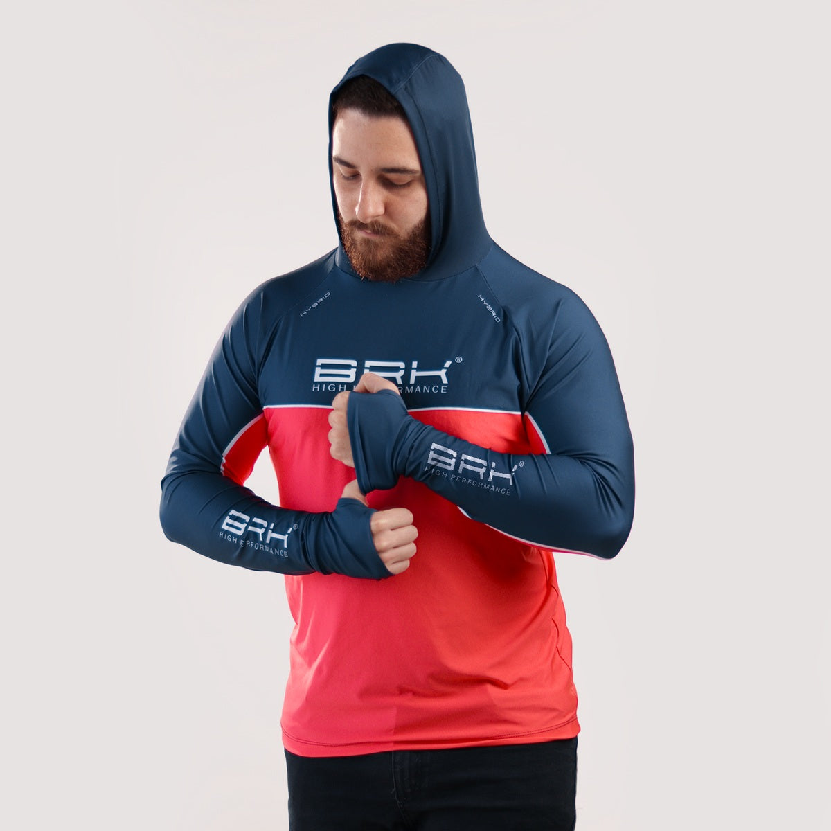 Camisa de Pesca Brk com Capuz Hybrid Red Blue Fishin com Proteção Solar UV50+ - Brk Fishing