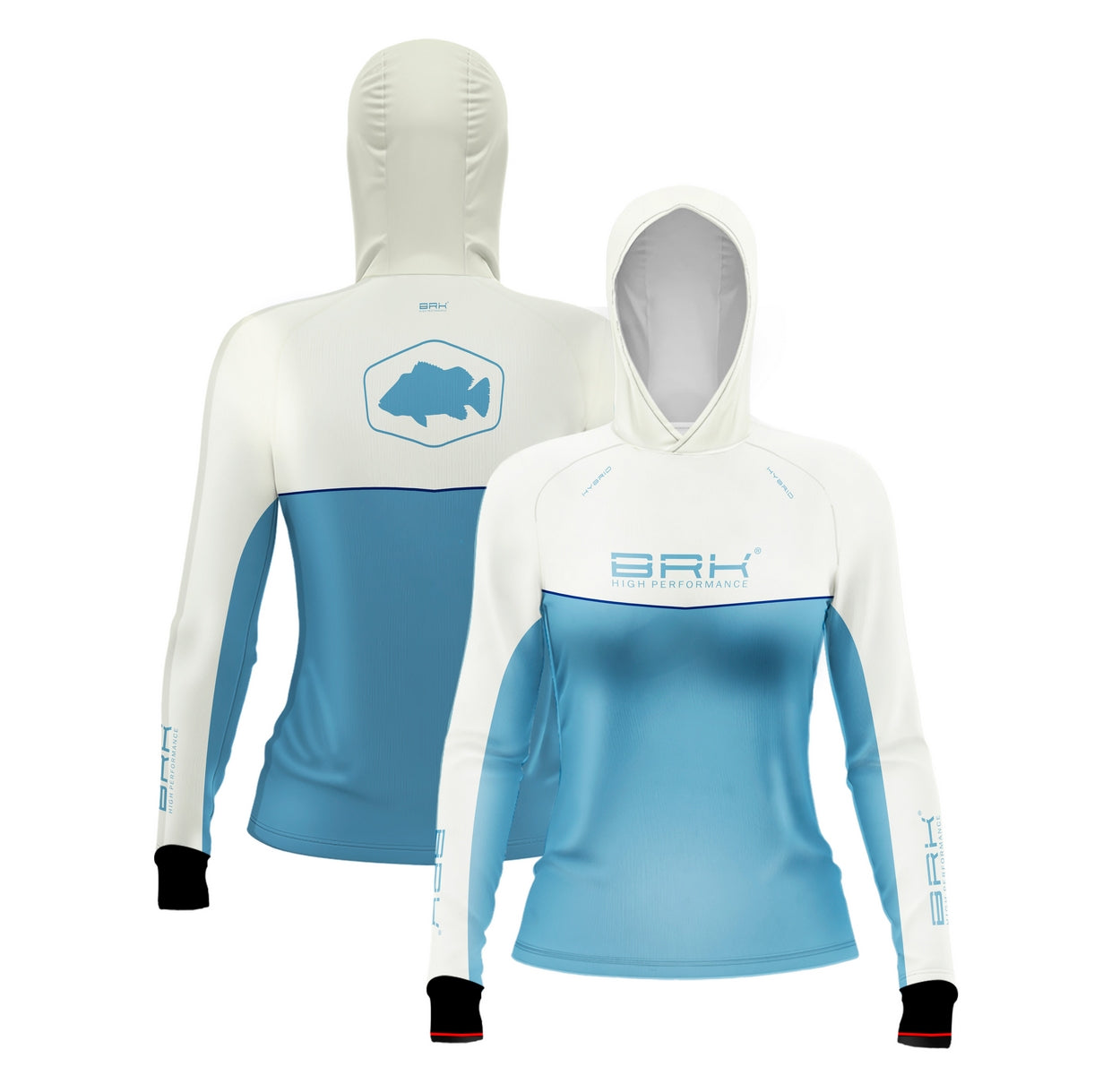 Camisa de Pesca Feminina Brk com Capuz Hybrid Bege com Azul com Proteção Solar UV50+ - Brk Fishing