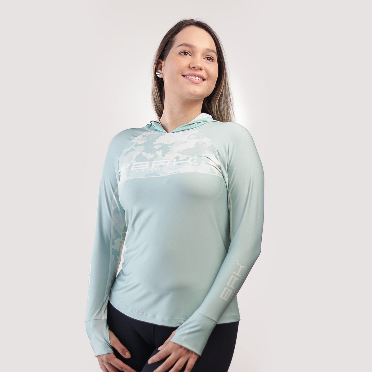 Camisa de Pesca Feminina Brk com Capuz Hybrid Camu Selva com Proteção Solar UV50+ - Brk Fishing