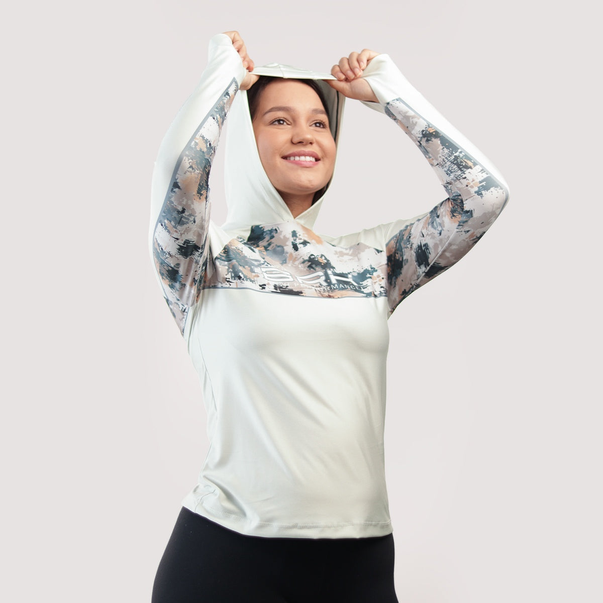 Camisa de Pesca Feminina Brk com Capuz Hybrid Camuflagem Fishing com Proteção Solar UV50+ - Brk Fishing