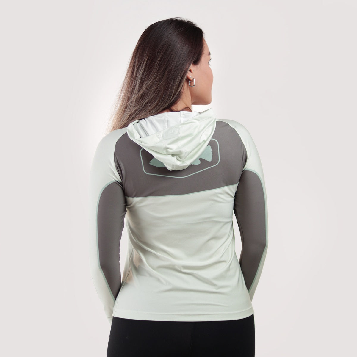 Camisa de Pesca Feminina Brk com Capuz Hybrid Cinza Bege com Proteção Solar UV50+ - Brk Fishing