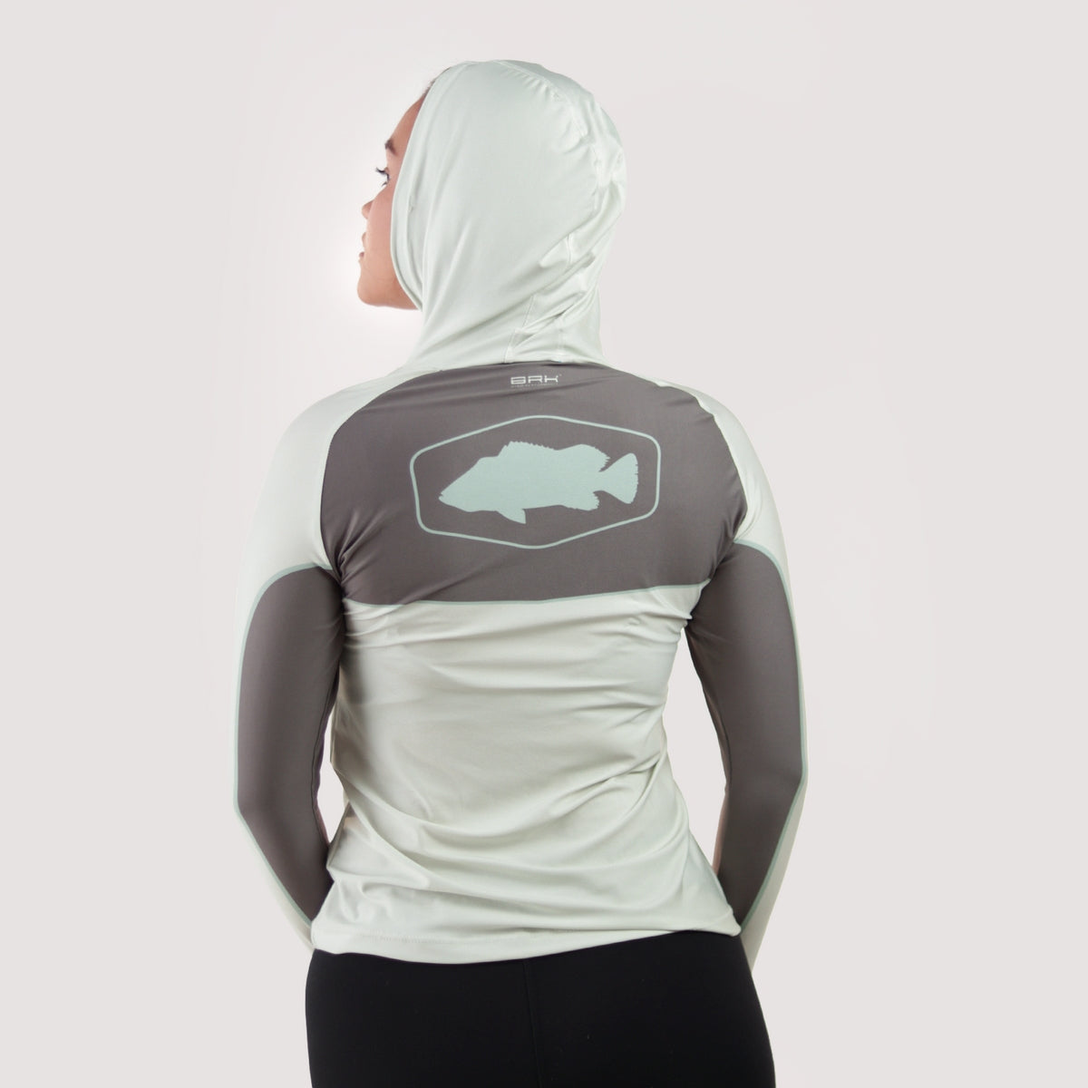 Camisa de Pesca Feminina Brk com Capuz Hybrid Cinza Bege com Proteção Solar UV50+ - Brk Fishing