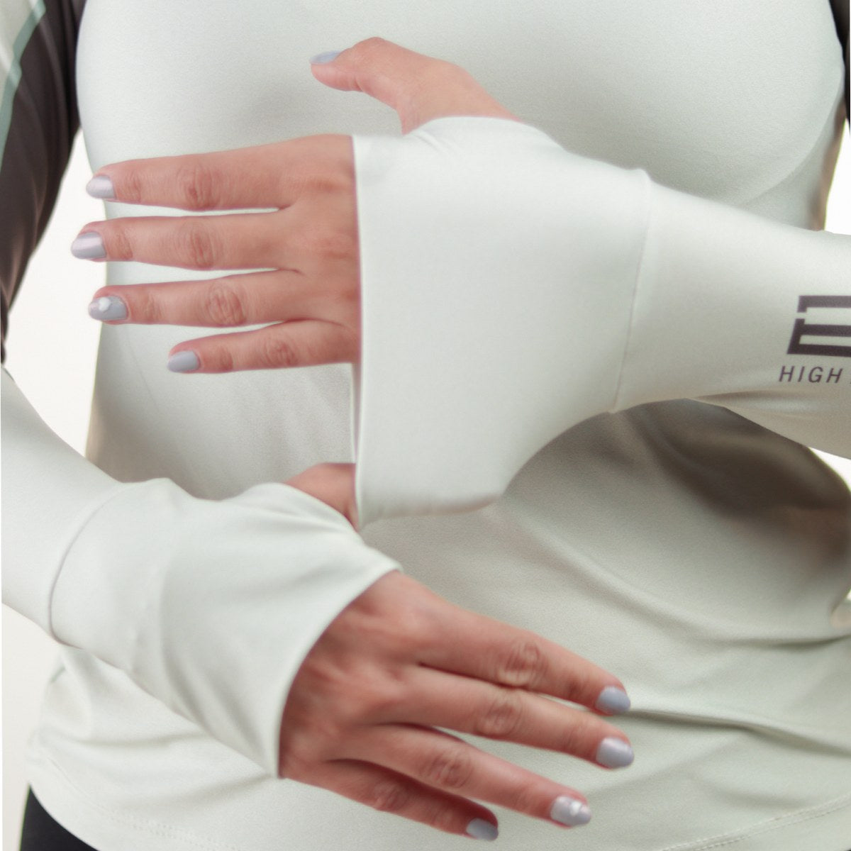 Camisa de Pesca Feminina Brk com Capuz Hybrid Cinza Bege com Proteção Solar UV50+ - Brk Fishing