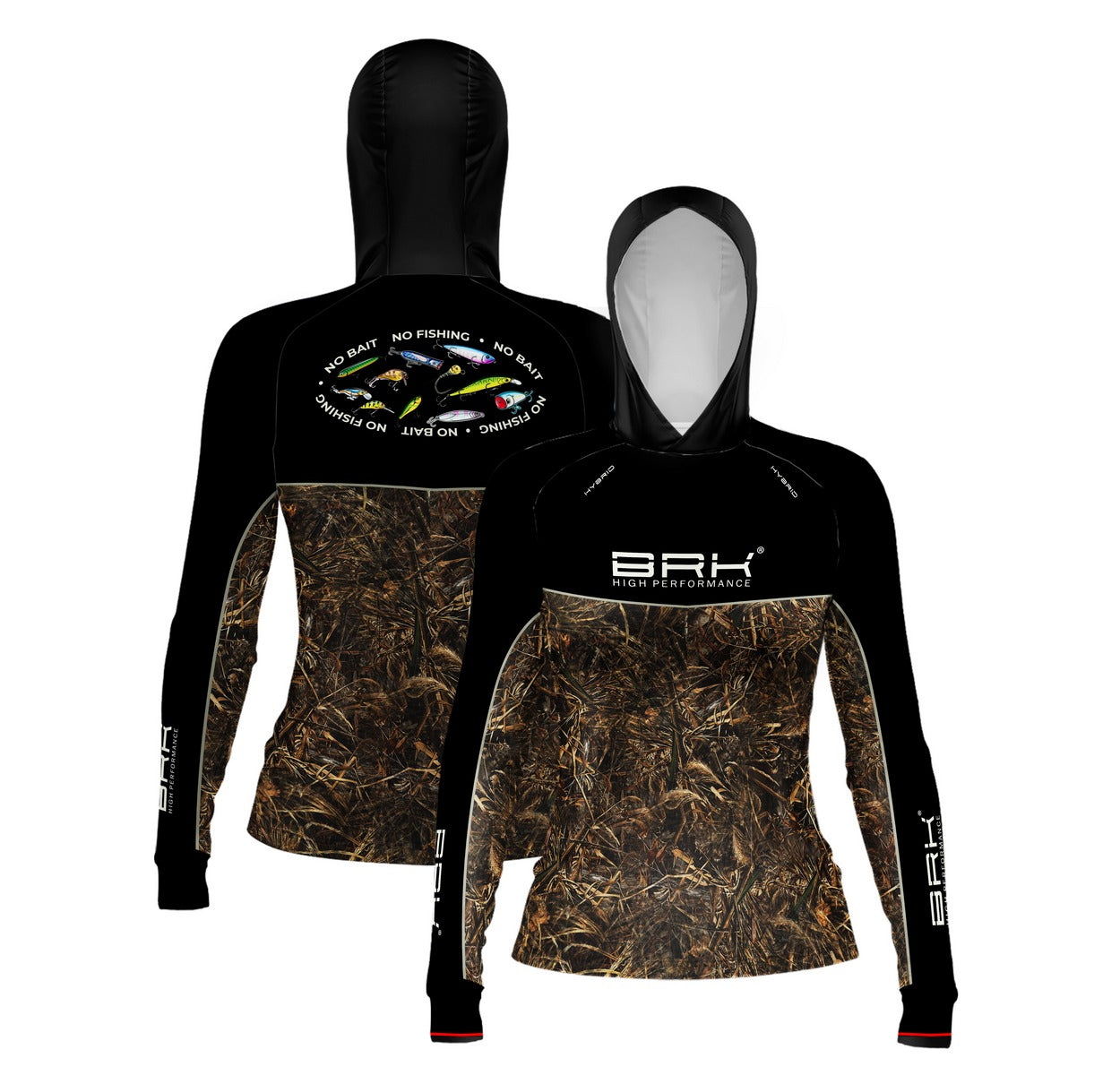 Camisa de Pesca Feminina Brk com Capuz Hybrid No Bait No Fishing com Proteção Solar UV50+ - Brk Fishing