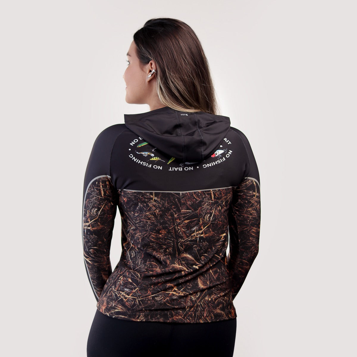 Camisa de Pesca Feminina Brk com Capuz Hybrid No Bait No Fishing com Proteção Solar UV50+ - Brk Fishing