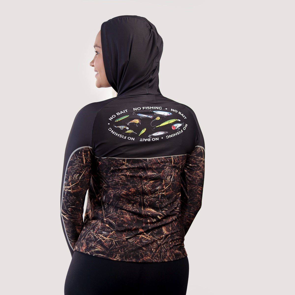 Camisa de Pesca Feminina Brk com Capuz Hybrid No Bait No Fishing com Proteção Solar UV50+ - Brk Fishing