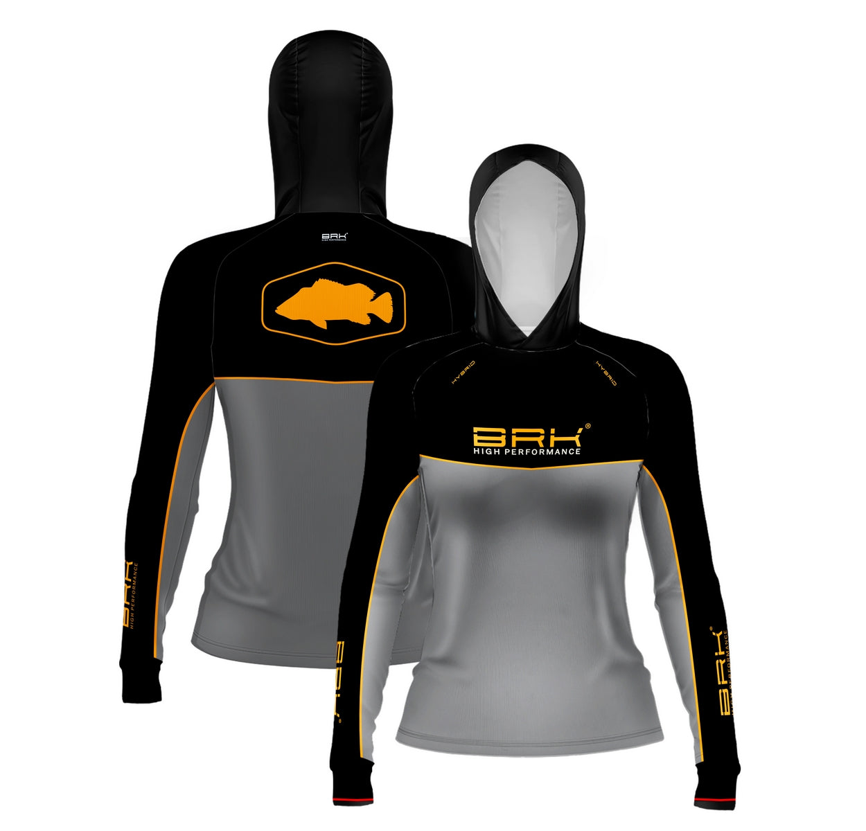 Camisa de Pesca Feminina Brk com Capuz Hybrid Real Preto Black Fishing com Proteção Solar UV50+ - Brk Fishing