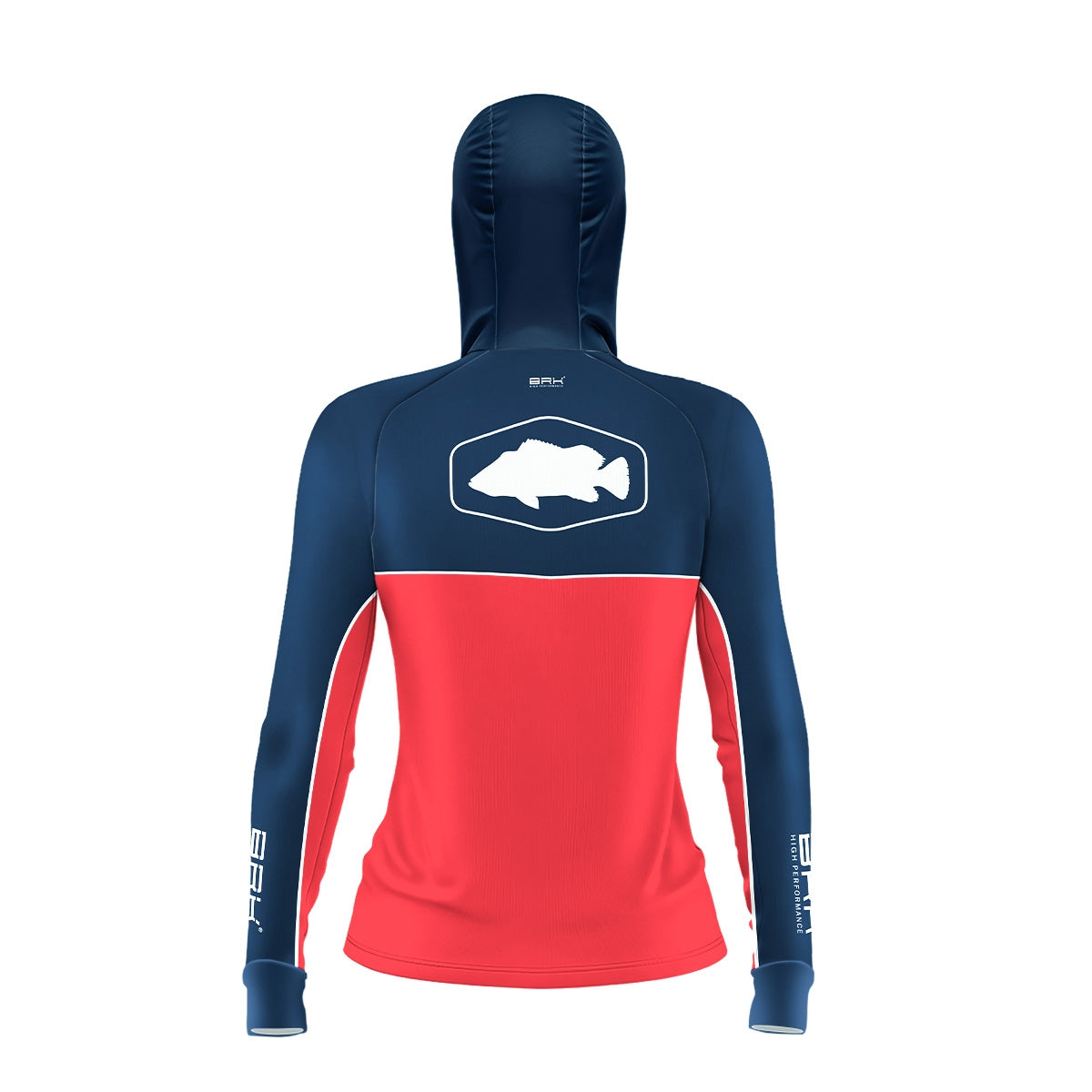 Camisa de Pesca Feminina Brk com Capuz Hybrid Red Blue Fishin com Proteção Solar UV50+ - Brk Fishing