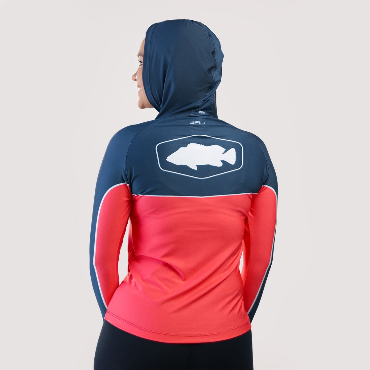Camisa de Pesca Feminina Brk com Capuz Hybrid Red Blue Fishin com Proteção Solar UV50+ - Brk Fishing